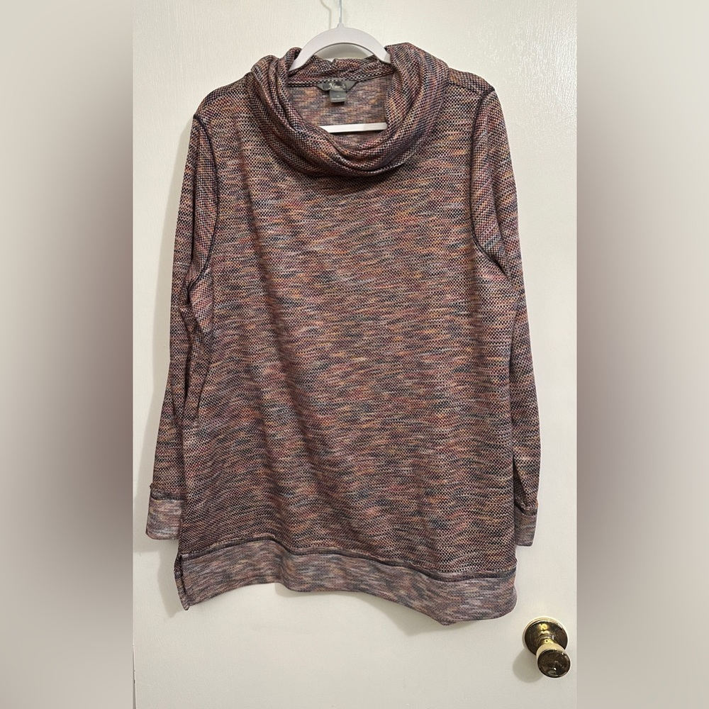 Natural Reflections Cowl Neck Long Sweater, Multicolored, Size XL